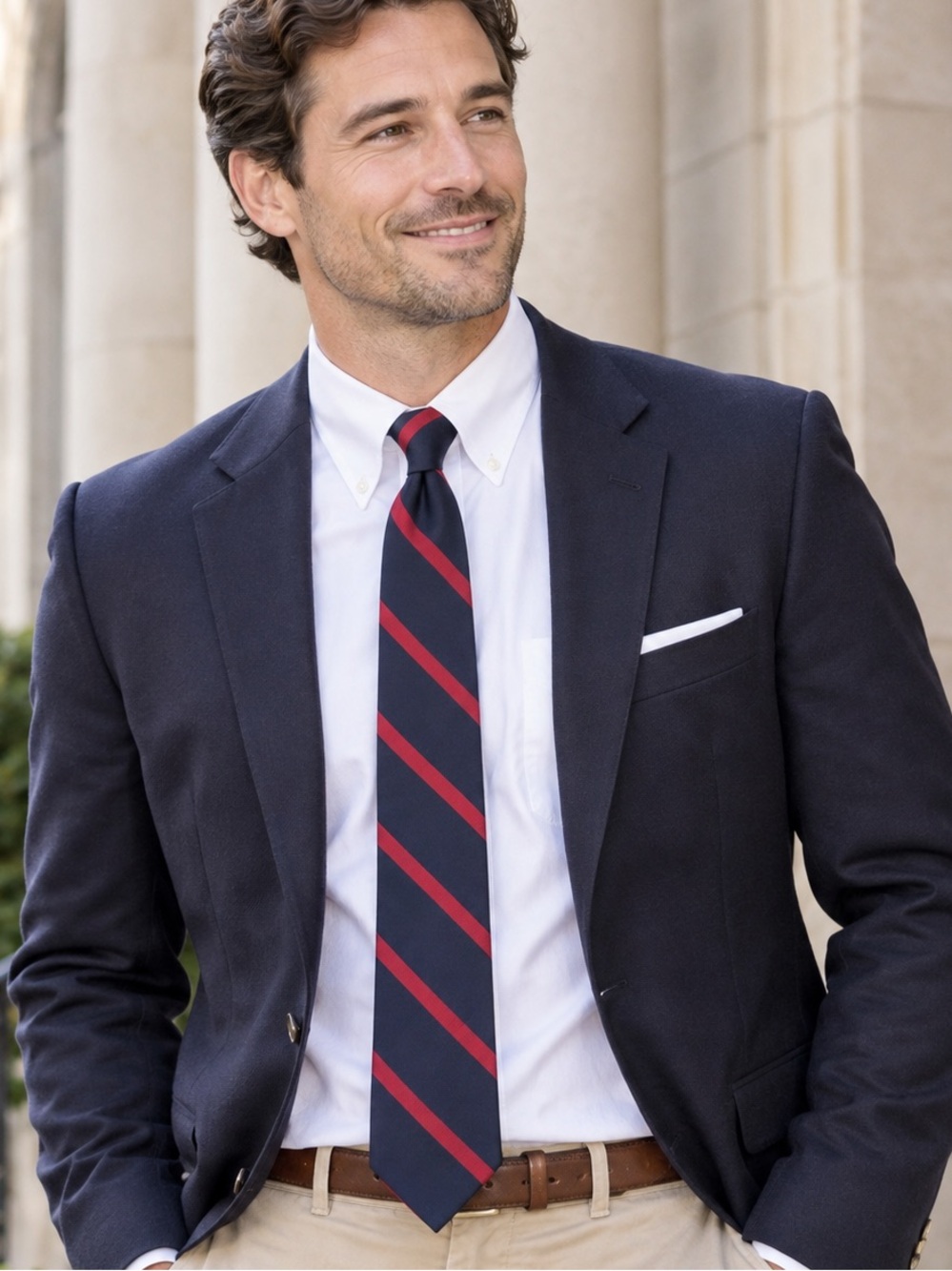 J.Crew Handmade in USA Men’s Tie Navy Blue Red Stripe Preppy Classic 58”